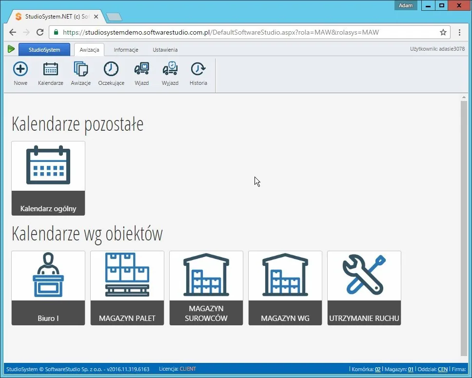 Ekran systemu Studio WMS.net