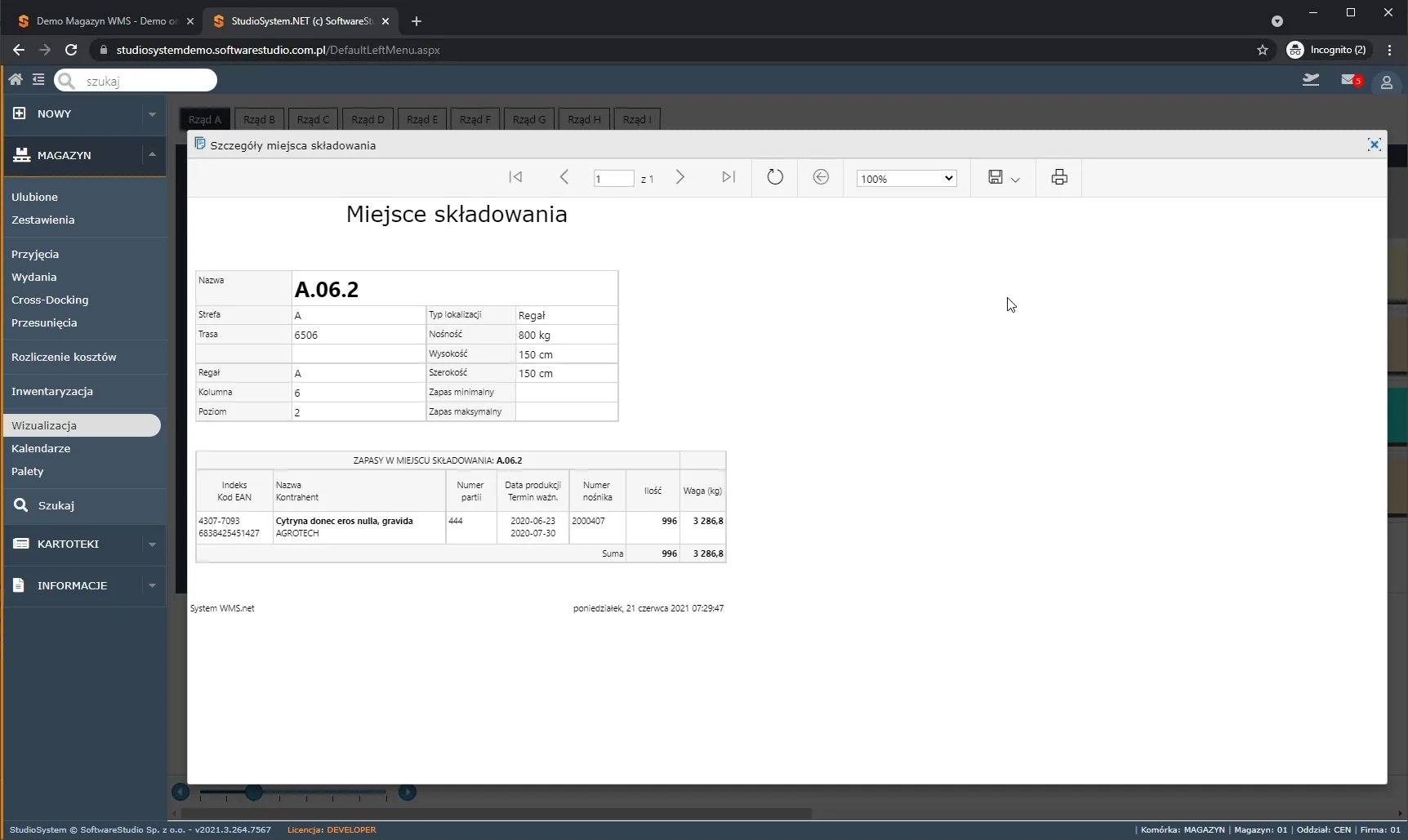 Program WMS - przyjęcie towaru