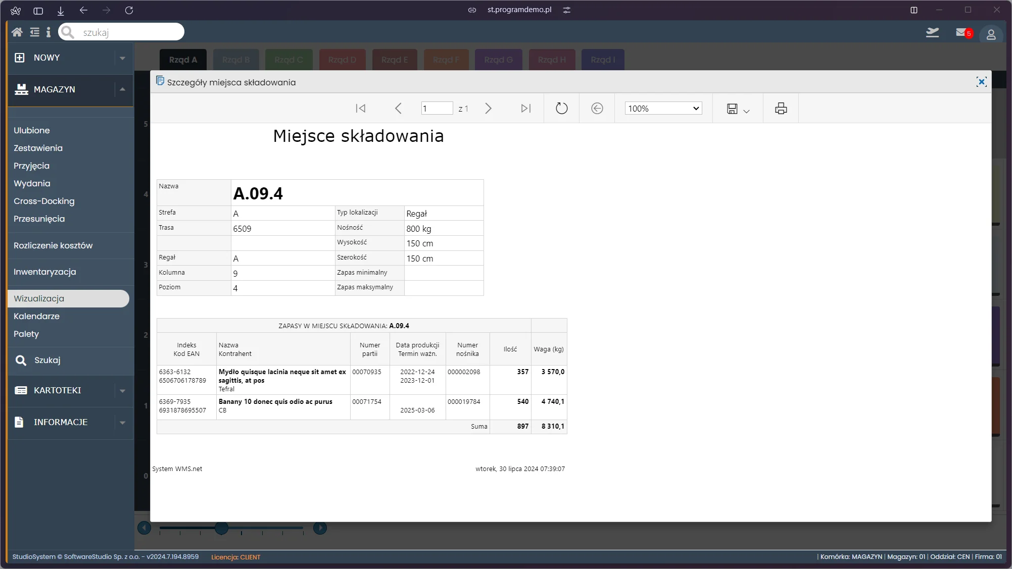 Interfejs modułu Etykiety Netto.net w programie Studio WMS.net